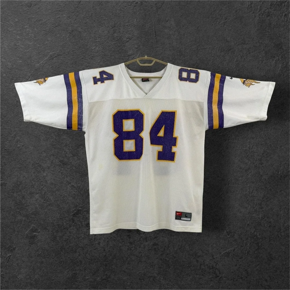 Vintage Nike Randy Moss Vikings Jersey Mens Large White NFL Football #84 Y2K